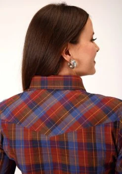 Roper Wine And Peri Plaid Long Sleeve Snap -Wearline Cloth Shop 0105001011006c