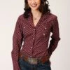 Roper Maroon Diamond Western Long Sleeve V-Neck
