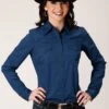 Roper Solid Navy Blue Western Long Sleeve