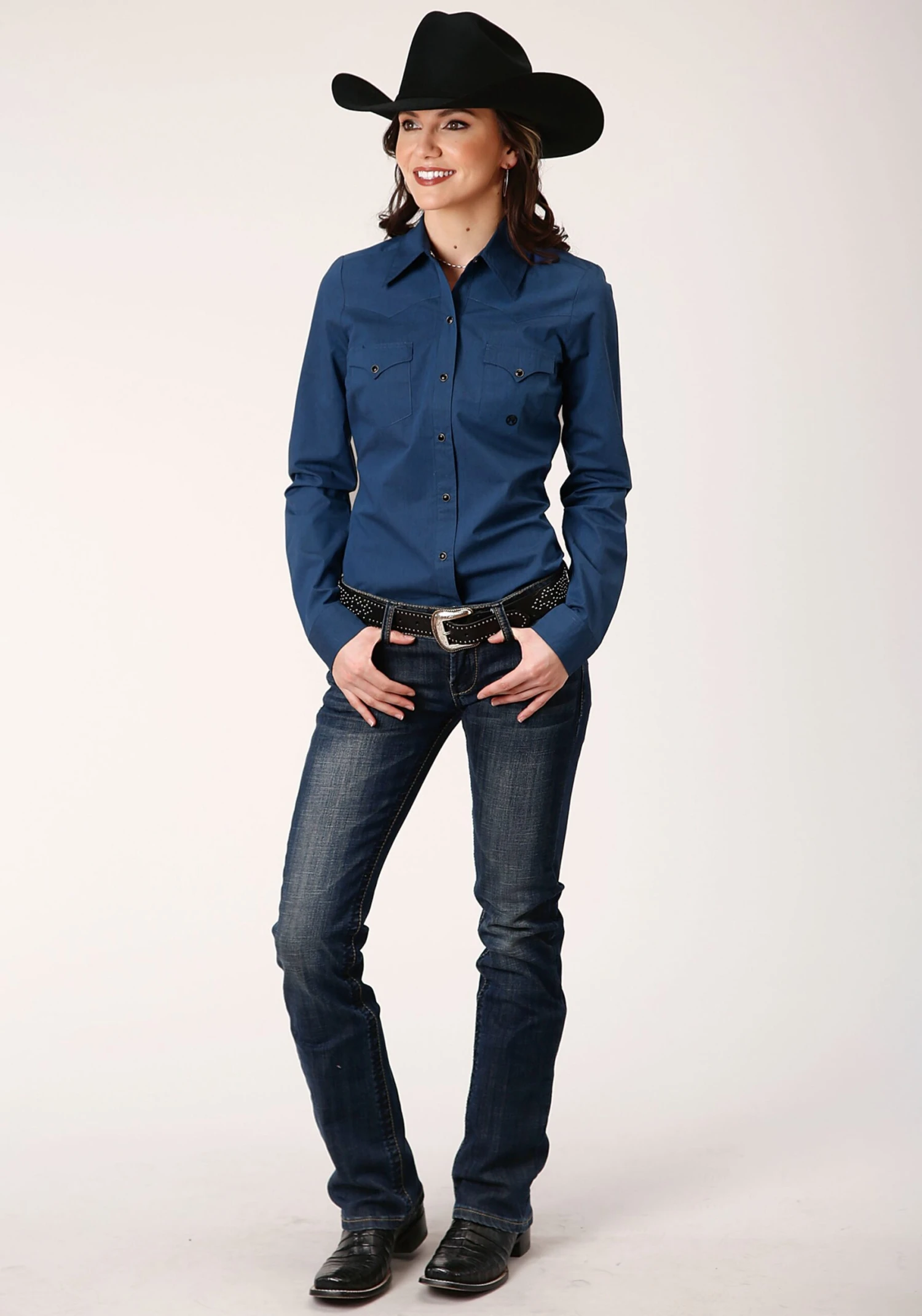 Roper Solid Navy Blue Western Long Sleeve 2 Roper Solid Navy Blue Western Long Sleeve - Image 2