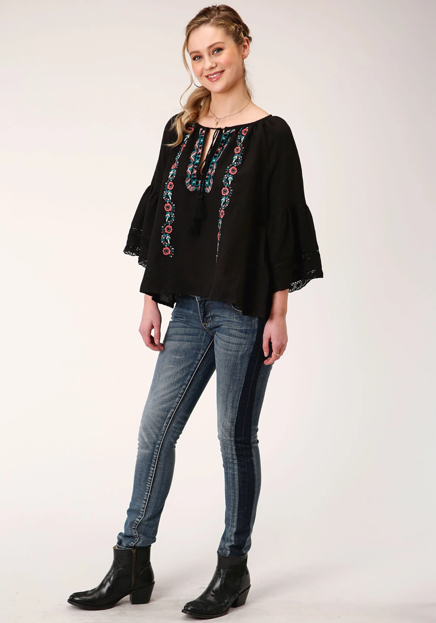 Roper Black Cotton Blend Long Sleeve Blouse 2 Roper Black Cotton Blend Long Sleeve Blouse - Image 2