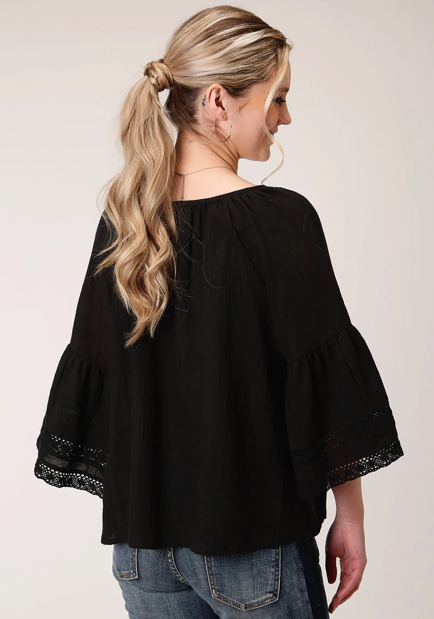 Roper Black Cotton Blend Long Sleeve Blouse 3 Roper Black Cotton Blend Long Sleeve Blouse - Image 3