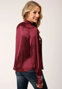 Roper Wine Poly Satin Long Sleeve Blouse 5 Roper Wine Poly Satin Long Sleeve Blouse -Wearline Cloth Shop 0305005651040c