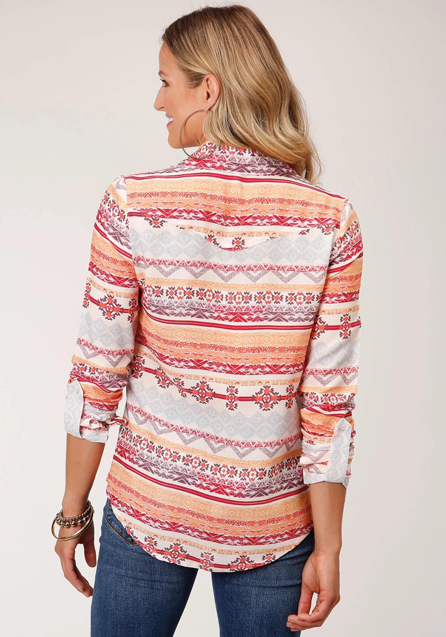 Roper Aztec Print Rayon Western Long Sleeve Shirt 3 Roper Aztec Print Rayon Western Long Sleeve Shirt - Image 3