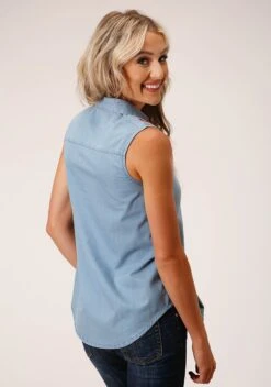 Roper Light Weight Sleeveless Denim Blouse -Wearline Cloth Shop 0305205650560c