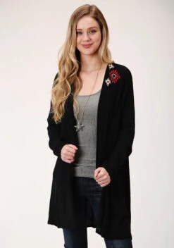 ROPER LADIES WOVEN CARDIGAN W/EMBELLISHMENT