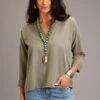 Stetson Olive Tencel Long Sleeve Blouse