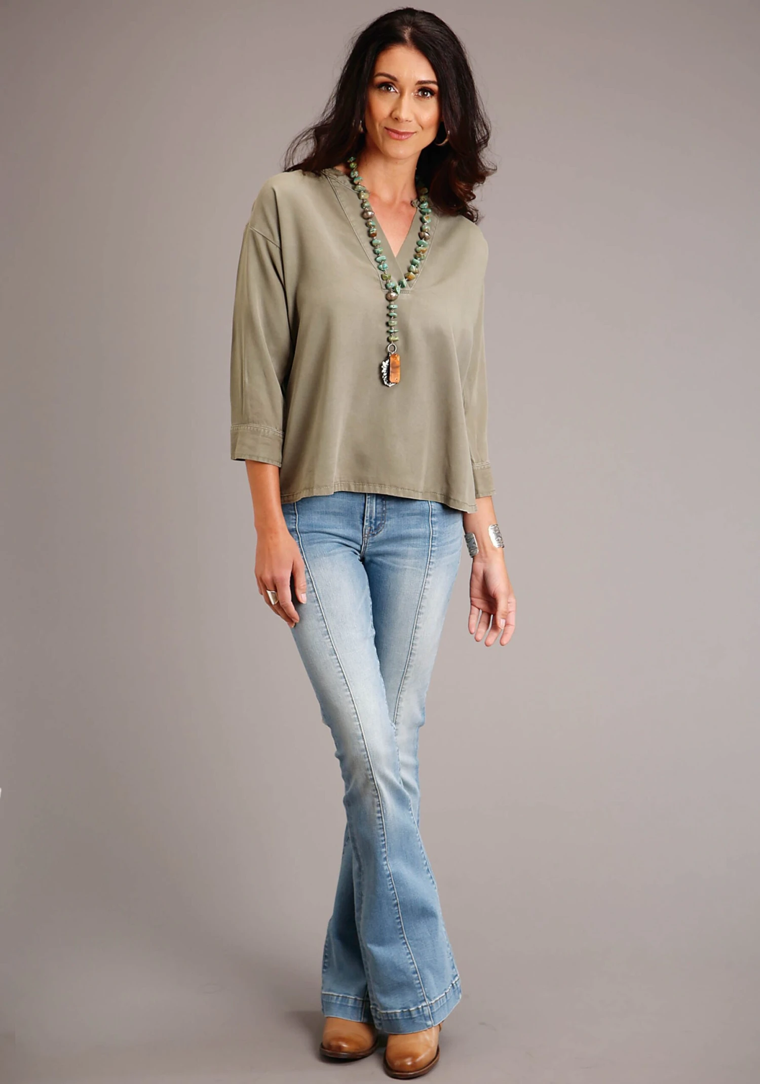 Stetson Olive Tencel Long Sleeve Blouse 2 Stetson Olive Tencel Long Sleeve Blouse - Image 2