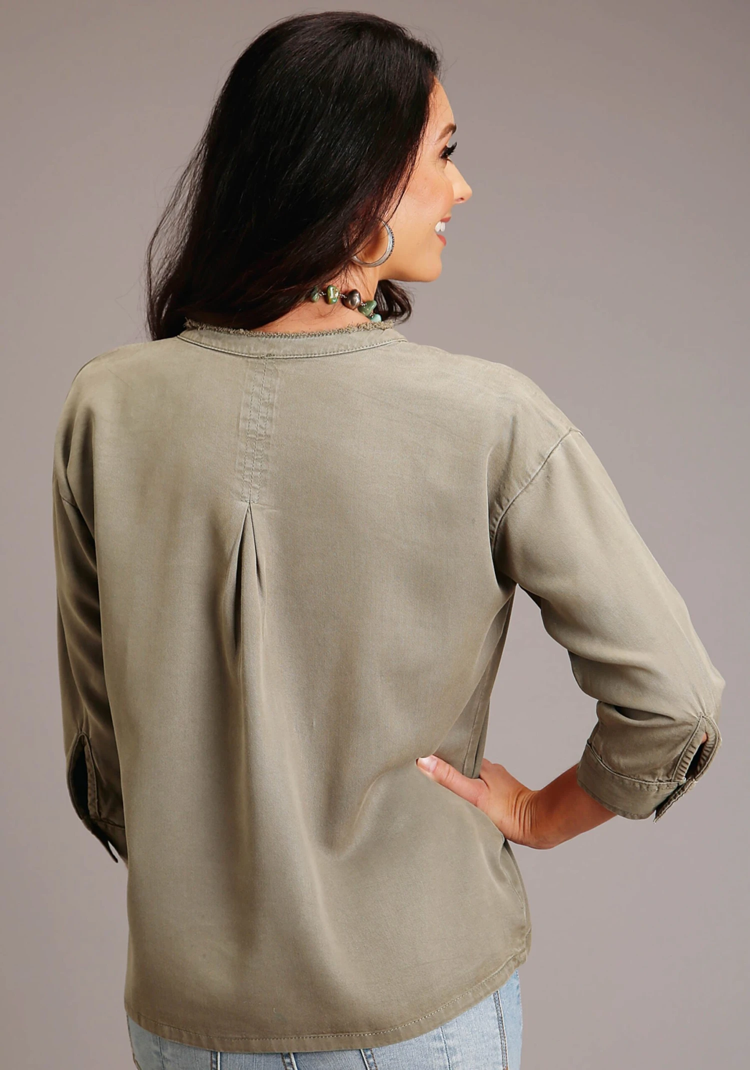 Stetson Olive Tencel Long Sleeve Blouse 3 Stetson Olive Tencel Long Sleeve Blouse - Image 3