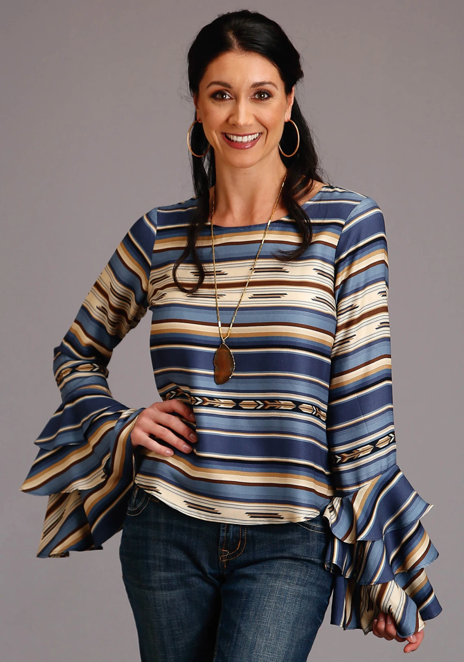Stetson Indigo Serape Long Sleeve Blouse 1 Stetson Indigo Serape Long Sleeve Blouse
