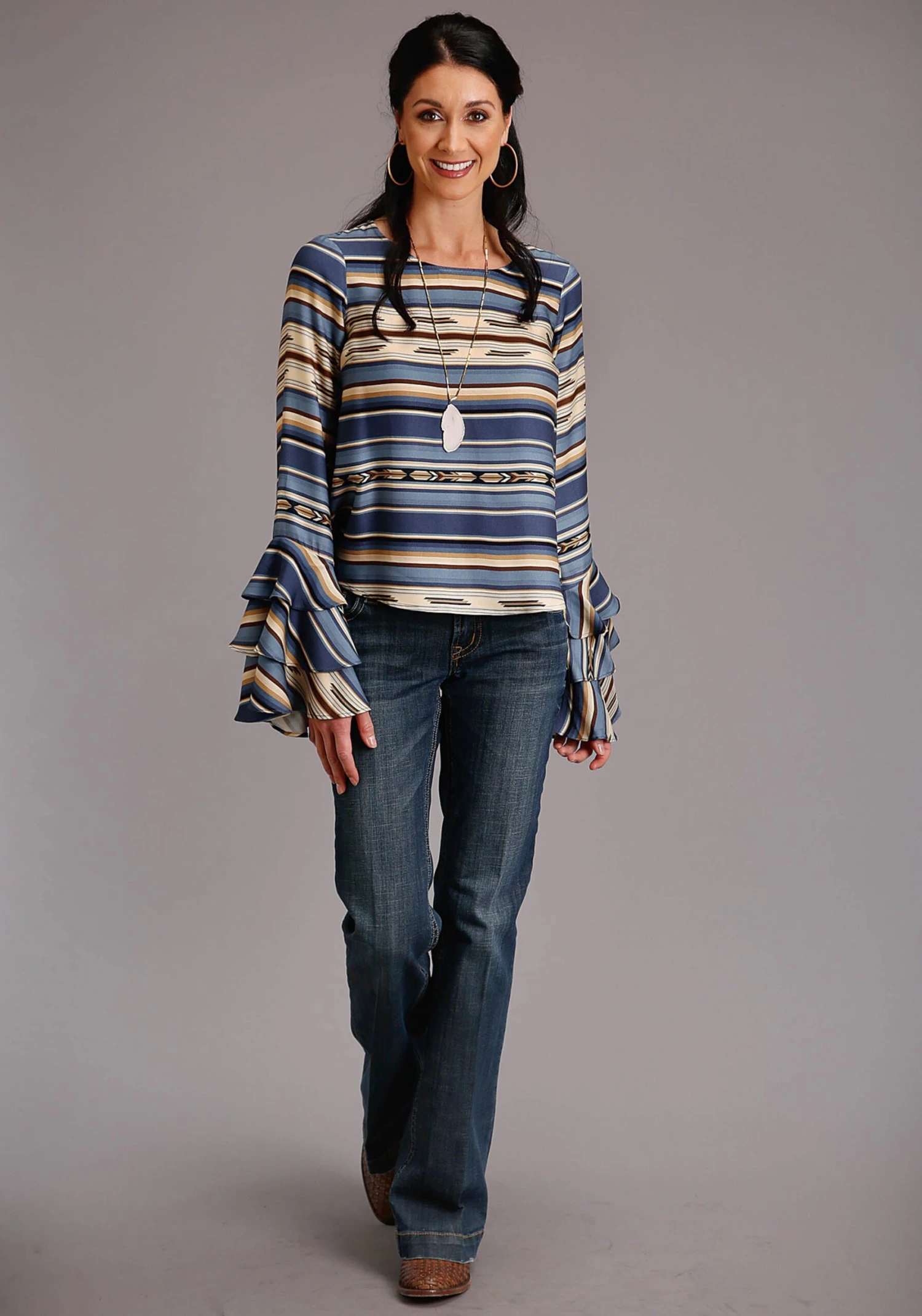 Stetson Indigo Serape Long Sleeve Blouse 2 Stetson Indigo Serape Long Sleeve Blouse - Image 2