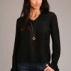 Stetson Black Herringbone Twill Long Sleeve Blouse