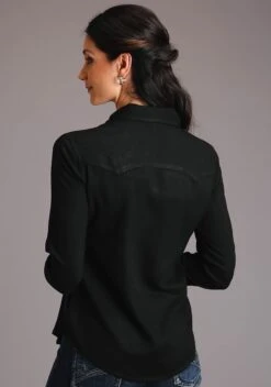 Stetson Black Rayon Long Sleeve Blouse -Wearline Cloth Shop 1105005926032c