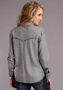 Stetson Black & White Gingham Checkered Western Long Sleeve Snap