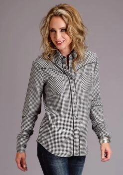 Stetson Black & White Gingham Checkered Western Long Sleeve Snap -Wearline Cloth Shop 1105005970546c