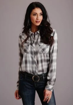 Stetson Smokey Ombre Plaid Long Sleeve Blouse