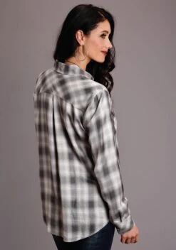 Stetson Smokey Ombre Plaid Long Sleeve Blouse -Wearline Cloth Shop 1105005977033c