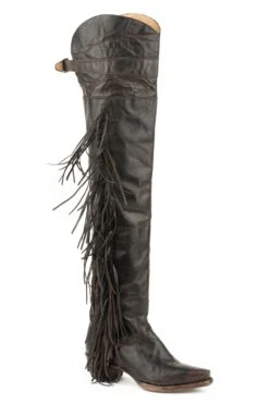 Stetson Brown Over The Knee Fringe Snip Toe Boot
